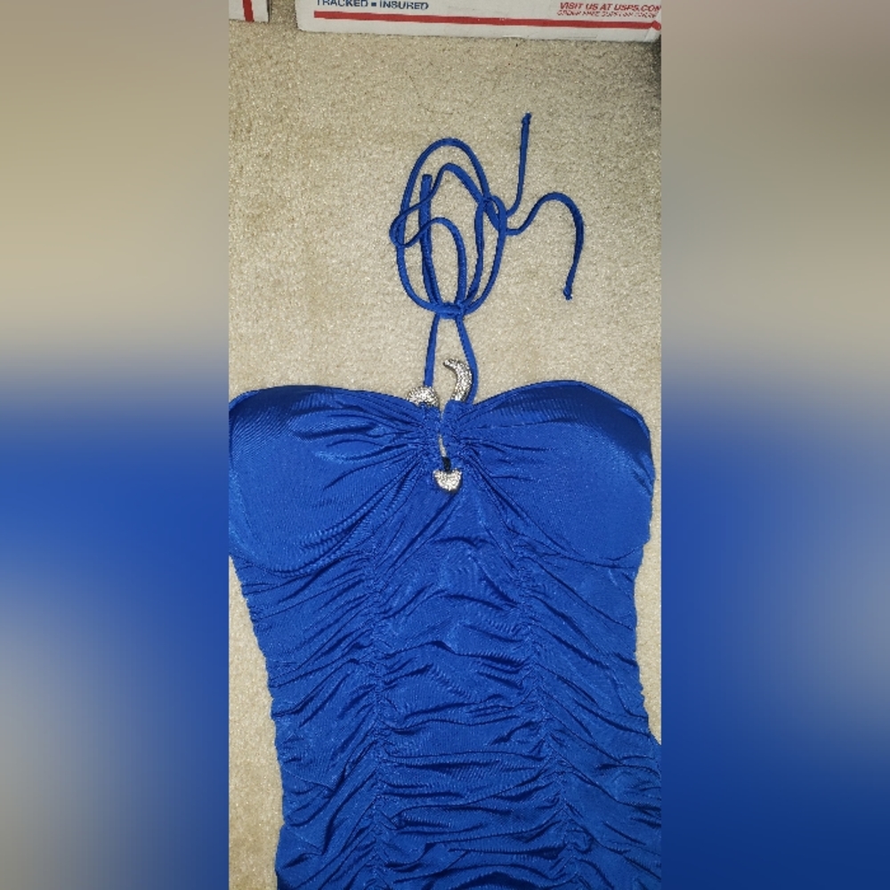 Sexy Blue Rugged Halter Dress - Picture 3 of 3